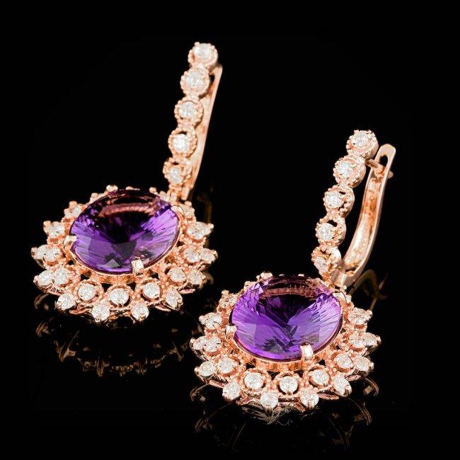 14k Rose 10.00ct Amethyst 1.85ct Diamond Earrings