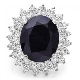 14k Gold 11.50ct Sapphire 2.50ct Diamond Ring