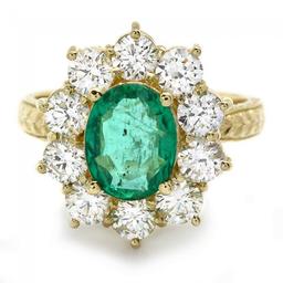 18k Gold 2.00ct Emerald 2.00ct Diamond Ring