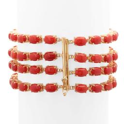 14K Gold 39.10ct Coral 1.05cts Diamond Bracelet