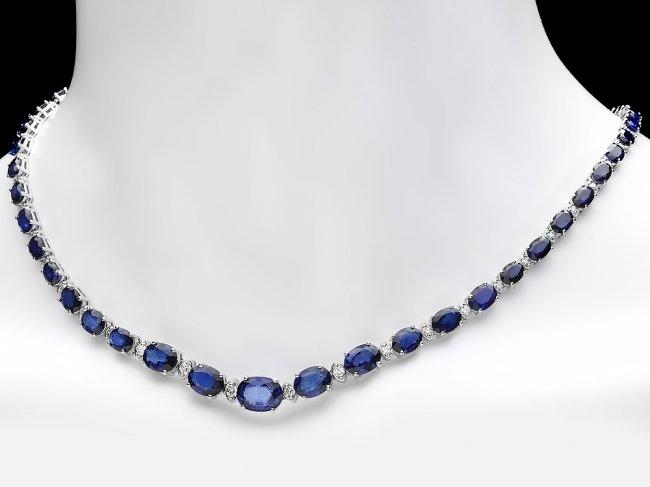 14k Gold 32.50ct Sapphire 1.55ct Diamond Necklace