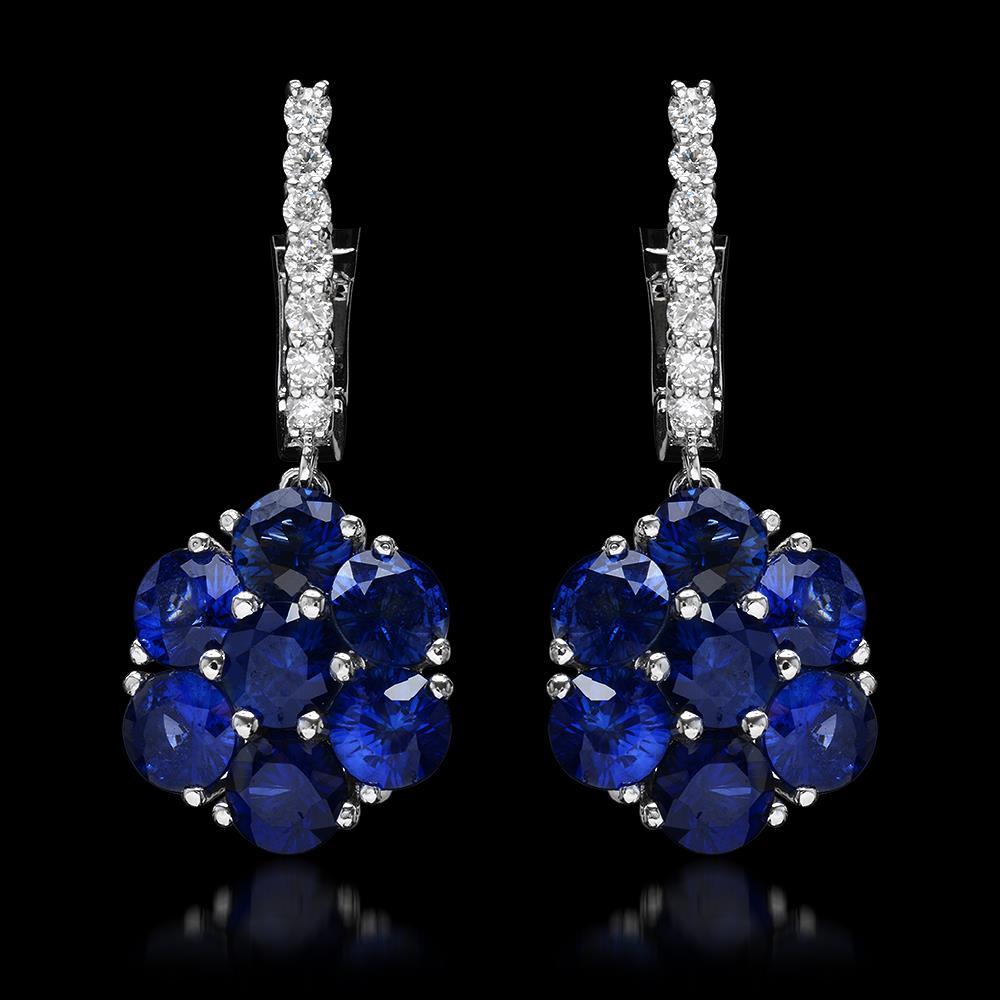 14k White Gold 5.64ct Sapphire 0.58ct Diamond Earrings
