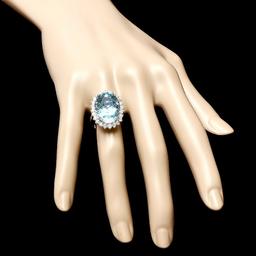 14k Gold 13.50ct Aquamarine 1ct Diamond Ring