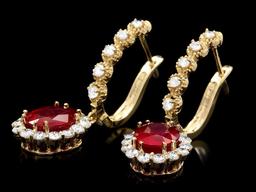 14k Gold 5.00ct Ruby 1.30ct Diamond Earrings