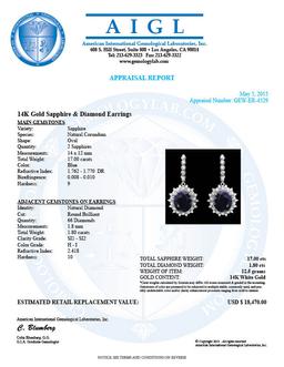 14k Gold 17ct Sapphire 1.80ct Diamond Earrings