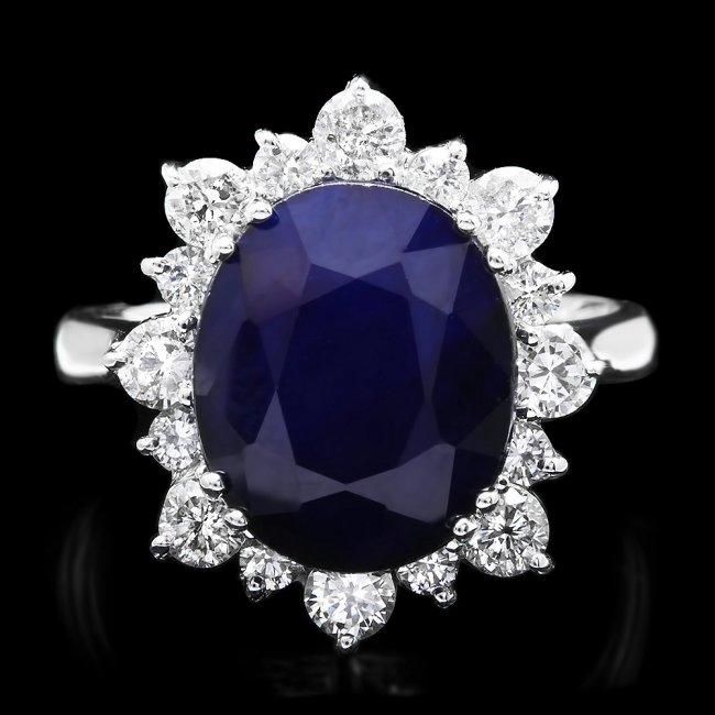 14k Gold 7.00ct Sapphire 1.00ct Diamond Ring