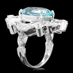 14k Gold 7.00ct Aquamarine 1.15ct Diamond Ring