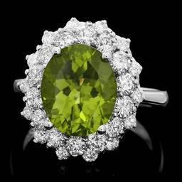 14k White Gold 5.00ct Peridot 1.60ct Diamond Ring