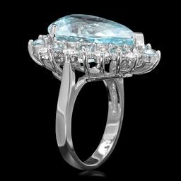 14k Gold 12ct Aquamarine 0.95ct Diamond Ring