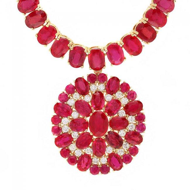 14k Gold 97.5ct Ruby 1.10ct Diamond Necklace