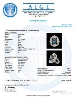 14k White Gold 6.00ct Topaz 2.30ct Diamond Ring