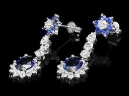 14k Gold 3.85ct Sapphire 2ct Diamond Earrings
