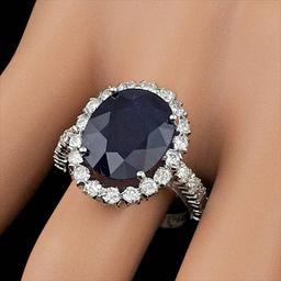 14k Gold 8.00ct Sapphire 1.25ct Diamond Ring