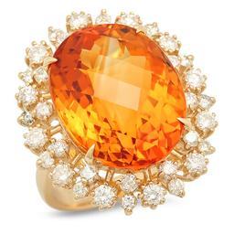 14K Gold 15.25ct Citrine 1.35cts Diamond Ring