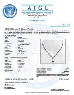 18K Gold 12.30ct Sapphire 5.25ct Diamond Necklace