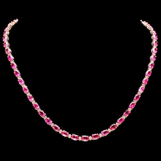 14k Gold 23ct Tourmaline 1.40ct Diamond Necklace