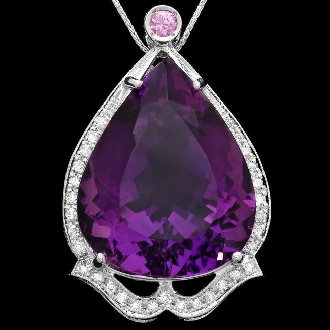 14k Gold 49ct Amethyst 0.50ct Diamond Pendant