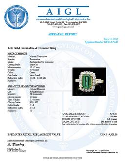 14k Gold 3.50ct Tourmaline 1.10ct Diamond Ring