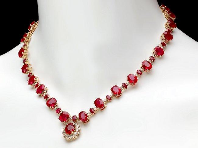 14k Gold 72.00ct Ruby 1.30ct Diamond Necklace