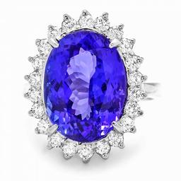 14k Gold 10.00ct Tanzanite 0.90ct Diamond Ring