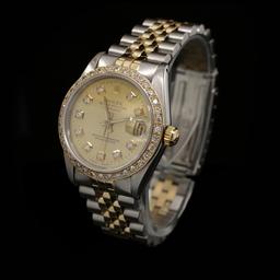 Rolex DateJust Two-Tone 31mm Custom Diamond Bezel Women's Wristwatch