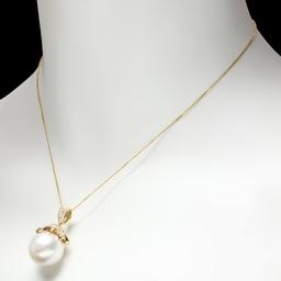 14k Gold 16 X 16mm Pearl 1.20ct Diamond Pendant