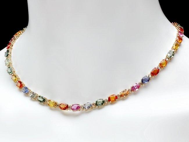 14k Gold 40ct Sapphire 1.6ct Diamond Necklace