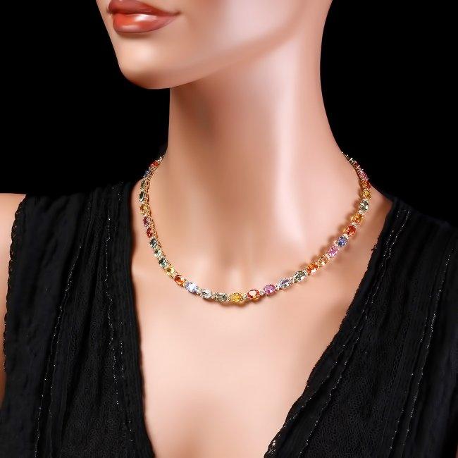 14k Gold 40ct Sapphire 1.6ct Diamond Necklace