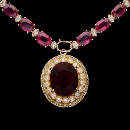 14K Gold 59.34ct Ruby 3.10ct Diamond Necklace