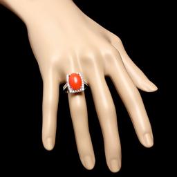 14k White Gold 5.50ct Coral 1.00ct Diamond Ring