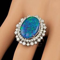 14k White Gold 6.50ct Opal 1.15ct Diamond Ring