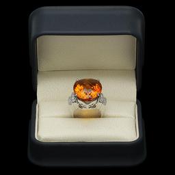 14K Gold 27.77ct Citrine 0.79ct Diamond Ring