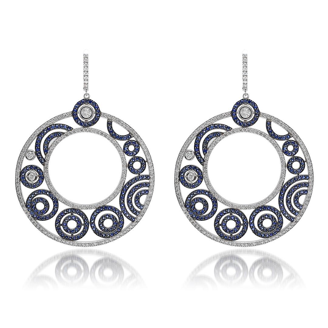 14K White Gold, 9.00cts. Sapphire & 7.80cts. Diamond Earrings