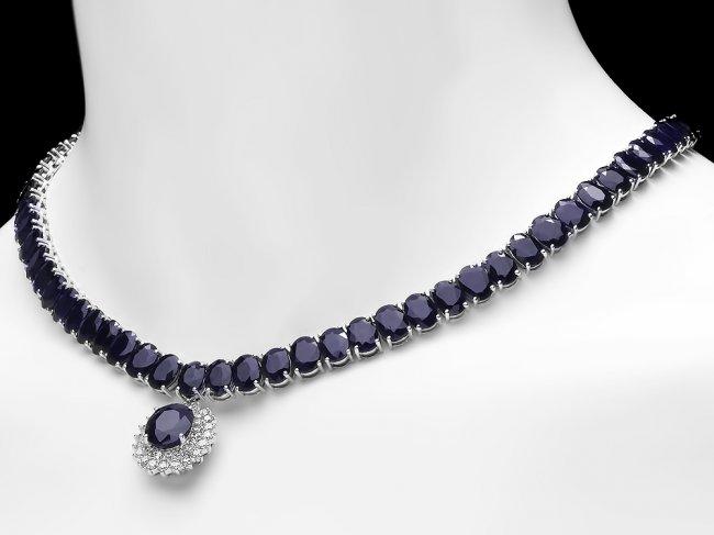 14k Gold 105ct Sapphire 1.50ct Diamond Necklace