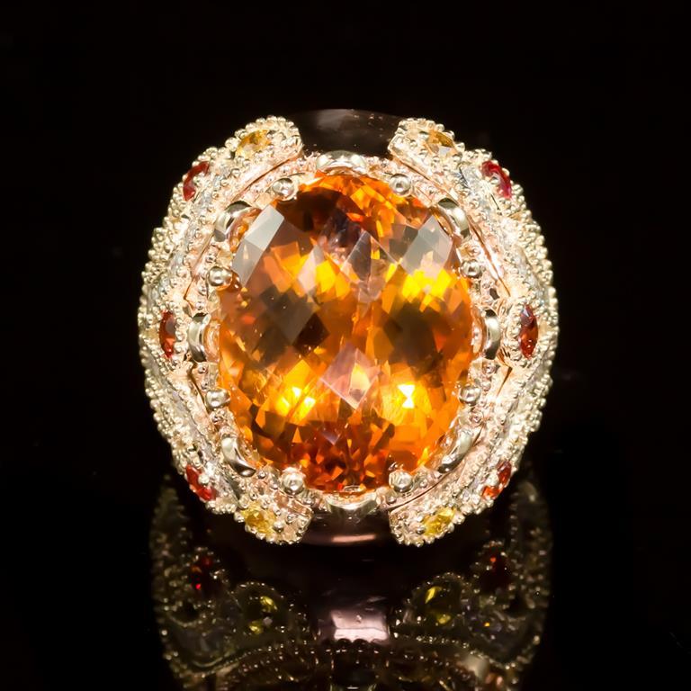 14K Gold 18.02ct Citrine, 1.40ct Orange Sapphire 1.25ct Diamond Ring