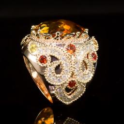 14K Gold 18.02ct Citrine, 1.40ct Orange Sapphire 1.25ct Diamond Ring