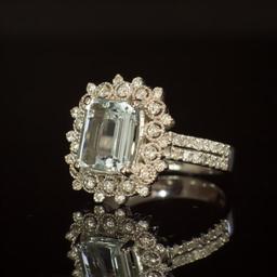 14K Gold 2.42ct Aquamarine 0.79ct Diamond Ring