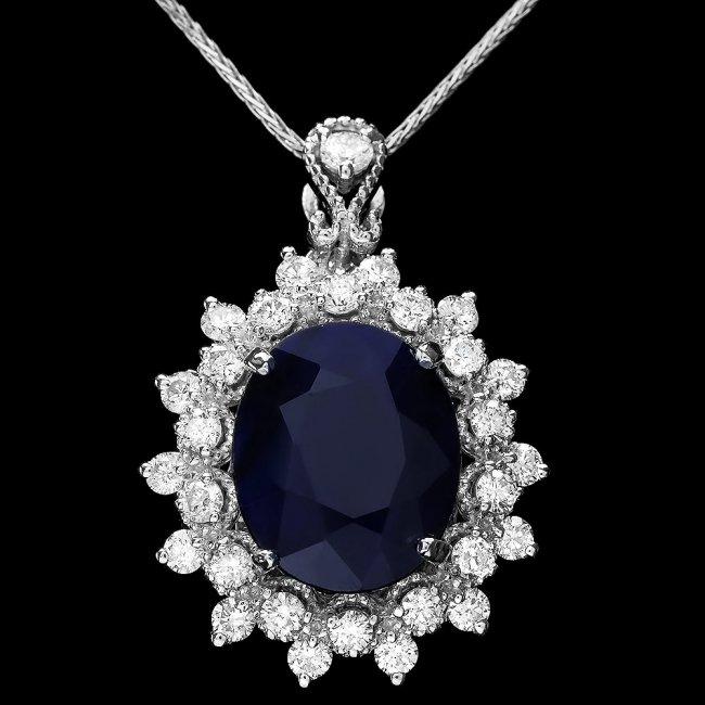 14k Gold 4.40ct Sapphire 0.85ct Diamond Pendant