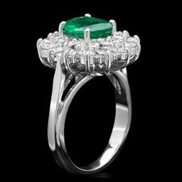 14k White Gold 1.60ct Emerald 1.45ct Diamond Ring