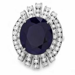 14k Gold 11.00ct Sapphire 2.00ct Diamond Ring
