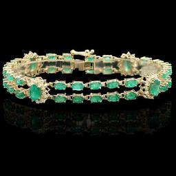 14k Gold 11ct Emerald 1.40ct Diamond Bracelet