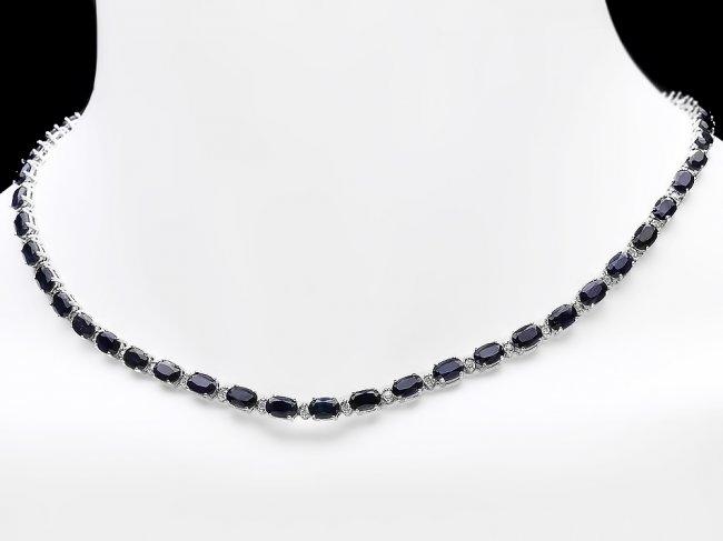 14k Gold 34ct Sapphire 0.90ct Diamond Necklace