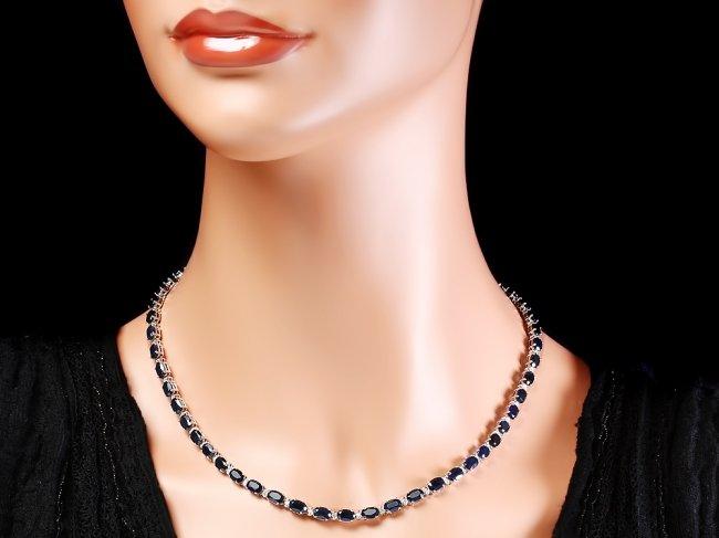 14k Gold 34ct Sapphire 0.90ct Diamond Necklace