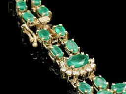 14k Gold 11ct Emerald 1.40ct Diamond Bracelet