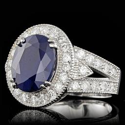 14k Gold 6.50ct Sapphire 1.60ct Diamond Ring