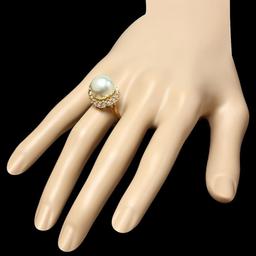 14k Yellow Gold 12mm Pearl 0.65ct Diamond Ring