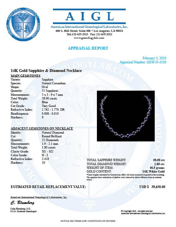 14k Gold 58ct Sapphire 1.80ct Diamond Necklace