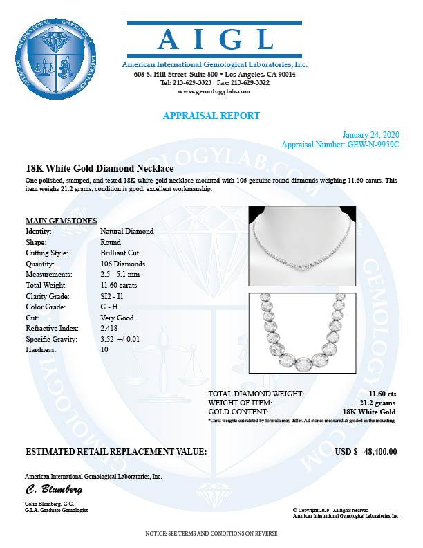 18k White Gold 11.60ct Diamond Necklace