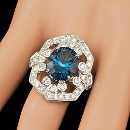 14k White Gold 6.00ct Topaz 2.30ct Diamond Ring