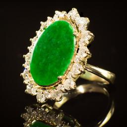 14K Gold 2.91ct Jadeite 2.42ct Diamond Ring